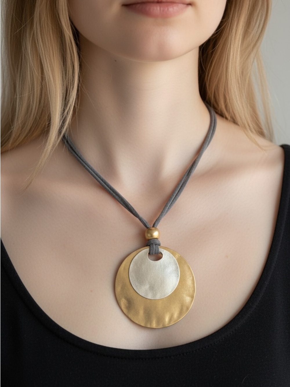 10/4 Two-Tone Gold & Silver Disc Pendant Necklace - Women Jewelry